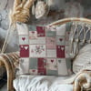 Rustik Patchwork Kalp ve Gül Dijital Baskılı Kumaş