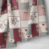 Rustik Patchwork Kalp ve Gül Dijital Baskılı Kumaş