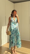     Mavi/Turkuaz Aqua Bloom Crinkle Elbise 