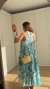     Mavi/Turkuaz Aqua Bloom Crinkle Elbise 