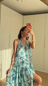     Mavi/Turkuaz Aqua Bloom Crinkle Elbise 