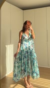     Mavi/Turkuaz Aqua Bloom Crinkle Elbise 