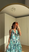     Mavi/Turkuaz Aqua Bloom Crinkle Elbise 