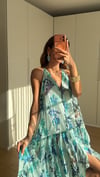     Mavi/Turkuaz Aqua Bloom Crinkle Elbise 
