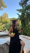    Siyah Kırışık dokulu maxi elbise