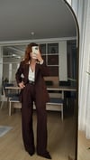 ACI KAHVE PİLE DETAY PALAZZO PANTOLON  OVERSİZE  ASTARLI CEKET TAKIM ELBİSE 
