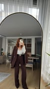 ACI KAHVE PİLE DETAY PALAZZO PANTOLON  OVERSİZE  ASTARLI CEKET TAKIM ELBİSE 
