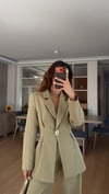 Açık Haki Belden Oturtma Gold Düğme Ceket Takım 