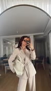 Açık Nude  Bağlamalı Ceket Bel Lastik Pantolon Takım Elbisei