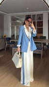 Alice Mavi Krem Geçişli Blazer Garnili Palazzo Takım Elbise 