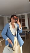 Alice Mavi Krem Geçişli Blazer Garnili Palazzo Takım Elbise 