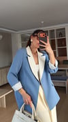Alice Mavi Krem Geçişli Blazer Garnili Palazzo Takım Elbise 