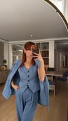ALİCE MAVİSi YELEKLİ  PİLE DETAY PALAZZO OVERSİZE CEKET TAKIM ELBİSE 
