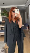 ANTRASİT OVERSIZE CEKET YELEKLİ PİLE DETAY PALAZZO OVERSİZE CEKET TAKIM 