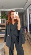 ANTRASİT OVERSIZE CEKET YELEKLİ PİLE DETAY PALAZZO OVERSİZE CEKET TAKIM 