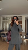 Antrasit Yan Düğme Ceket Pile Detay Palazzo Takım 