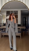 ARDUVAZ GRİ  OVERSIZE CEKET YELEKLİ PİLE DETAY PALAZZO OVERSİZE CEKET TAKIM ELBİSE1