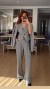 ARDUVAZ GRİ  OVERSIZE CEKET YELEKLİ PİLE DETAY PALAZZO OVERSİZE CEKET TAKIM ELBİSE1