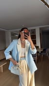 Bebe Mavi Krem Geçişli Blazer Garnili Palazzo Takım Elbise 