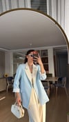 Bebe Mavi Krem Geçişli Blazer Garnili Palazzo Takım Elbise 