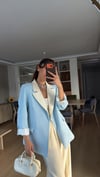 Bebe Mavi Krem Geçişli Blazer Garnili Palazzo Takım Elbise 