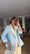 Bebe Mavi Krem Geçişli Blazer Garnili Palazzo Takım Elbise 