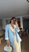 Bebe Mavi Krem Geçişli Blazer Garnili Palazzo Takım Elbise 