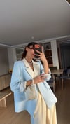 Bebe Mavi Krem Geçişli Blazer Garnili Palazzo Takım Elbise 