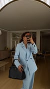 BEBE MAVİ  PİLE DETAY PALAZZO PANTOLON  OVERSİZE  ASTARLI CEKET TAKIM ELBİSE1