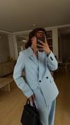 BEBE MAVİ  PİLE DETAY PALAZZO PANTOLON  OVERSİZE  ASTARLI CEKET TAKIM ELBİSE1