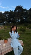 BEBE MAVİ YELEKLİ ÇİZGİLİ PİLE DETAY PALAZZO OVERSİZE CEKET TAKIM ELBİSE 