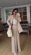 Bej  Bel Lastikli Pantolon Blazer Ceket Takım Elbise 