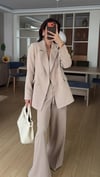 Bej  Bel Lastikli Pantolon Blazer Ceket Takım Elbise 