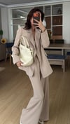 Bej  Bel Lastikli Pantolon Blazer Ceket Takım Elbise 