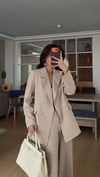 Bej  Bel Lastikli Pantolon Blazer Ceket Takım Elbise 