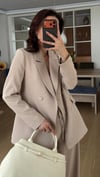 Bej  Bel Lastikli Pantolon Blazer Ceket Takım Elbise 