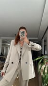 BEJ ÇİZGİLİ YELEKLİ PİLE DETAY PALAZZO OVERSİZE CEKET TAKIM ELBİSE 