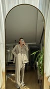 BEJ ÇİZGİLİ YELEKLİ PİLE DETAY PALAZZO OVERSİZE CEKET TAKIM ELBİSE 