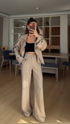 Bej  Kısa Trençkot Kemerli Pantolon Takım 