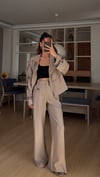 Bej  Kısa Trençkot Kemerli Pantolon Takım 