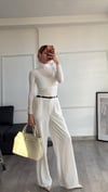Beyaz  Beli Lastikli Kemerli Bol Pantolon