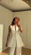 Beyaz Gold Düğmeli Belden Oturtma  Uzun Yelek Takım1 