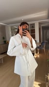 Beyaz Kimono Kesim Dik  Yaka  Takım