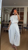 Beyaz  Lastikli Bluz Şalvar Pantolon Takım 