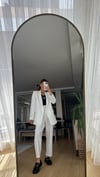 BEYAZ  PİLE DETAY BORU PAÇA OVERSİZE CEKET TAKIM ELBİSE 