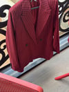 BORDO ÇİZGİLİ YELEKLİ PİLE DETAY PALAZZO OVERSİZE CEKET TAKIM ELBİSE 