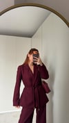 Bordo  Önden  Bağlama Ceket Bel Lastikli Pantolon Takım Elbise