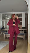 BORDO  PİLE DETAY PALAZZO PANTOLON  OVERSİZE  ASTARLI CEKET TAKIM ELBİSE 