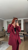 BORDO  PİLE DETAY PALAZZO PANTOLON  OVERSİZE  ASTARLI CEKET TAKIM ELBİSE 