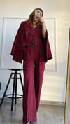BORDO YELEKLİ PİLE DETAY PALAZZO OVERSİZE CEKET TAKIM ELBİSE 